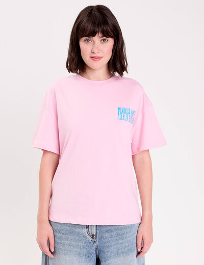 Top oversize manches courtes longues rose poudr&eacute;e femme