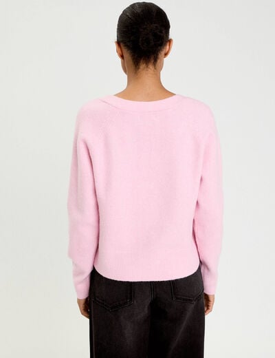 Gilet boutons coeur rose poudr&eacute;e femme