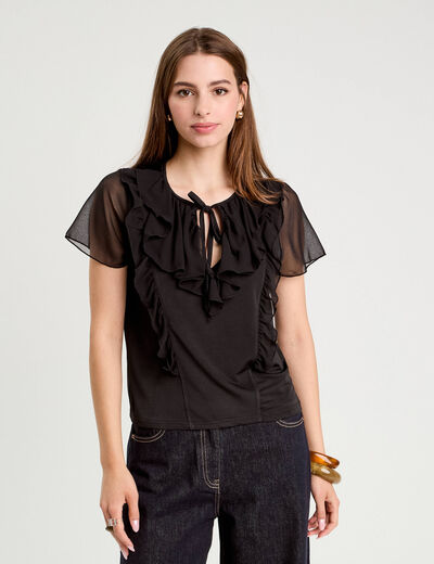 Blouse volants noir femme