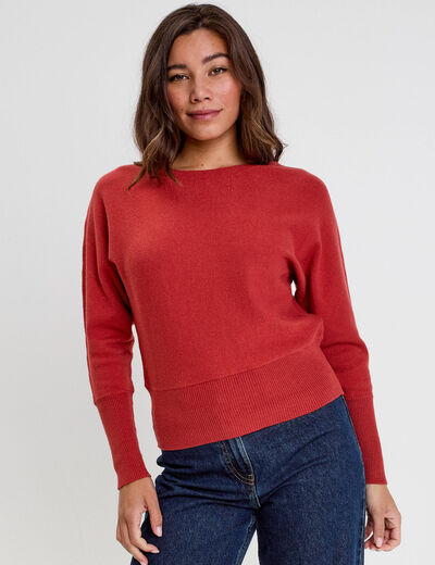 Pull manches chauves-souris rouge femme