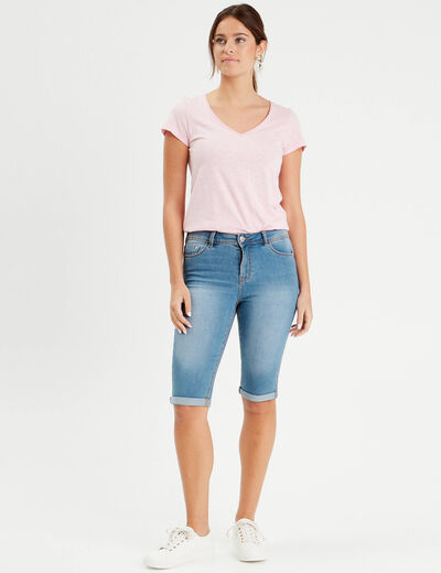 Bermuda slim en jean denim double stone femme