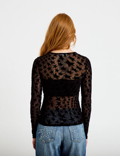 T-shirt ajust&eacute; manches longues noir femme