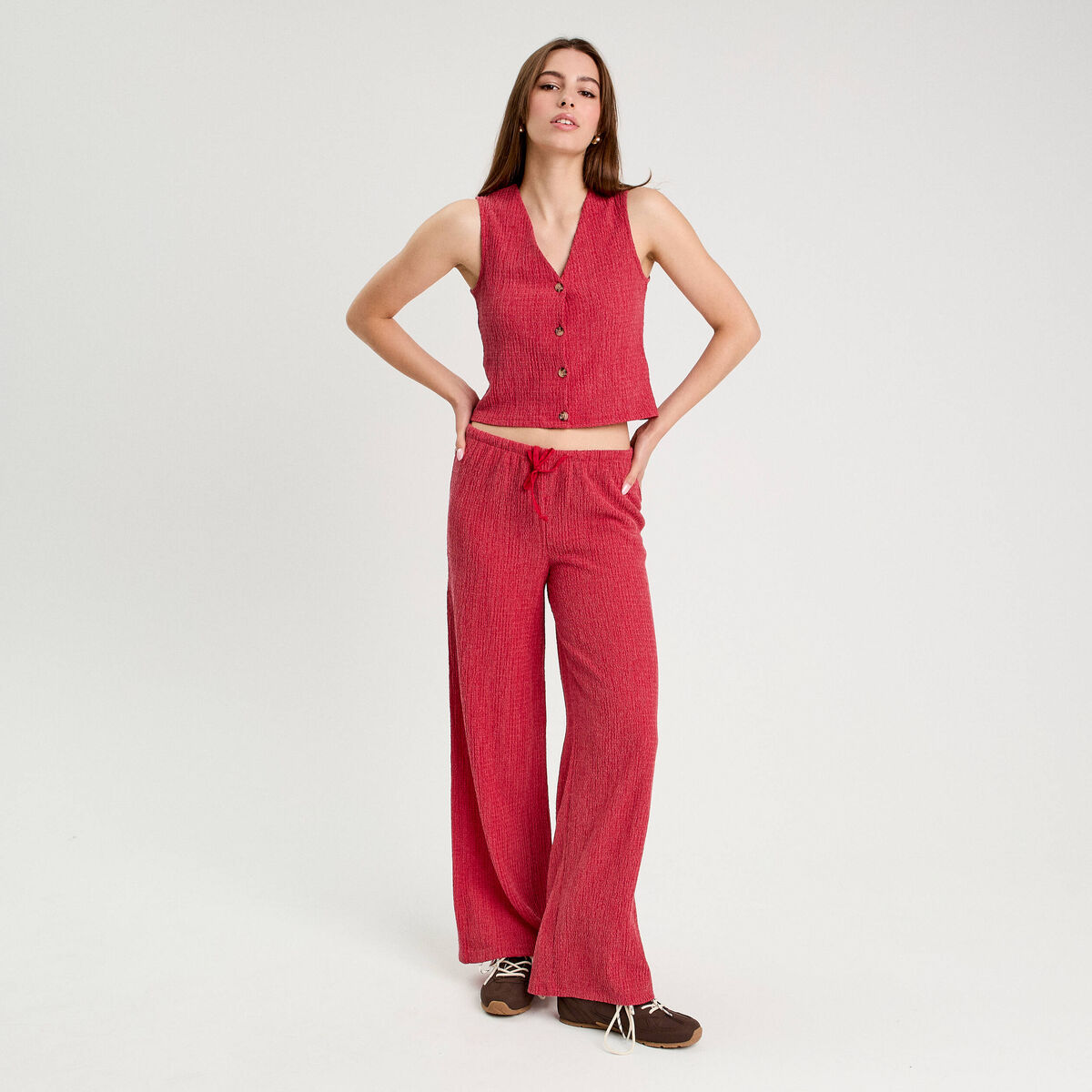Pantalon large rouge foncé femme