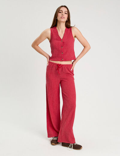 Pantalon large rouge foncé femme