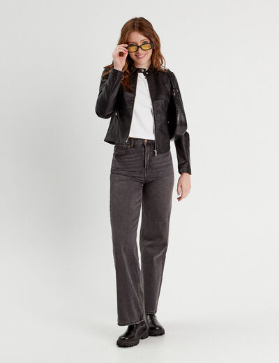 Veste courte simili cuir noir femme