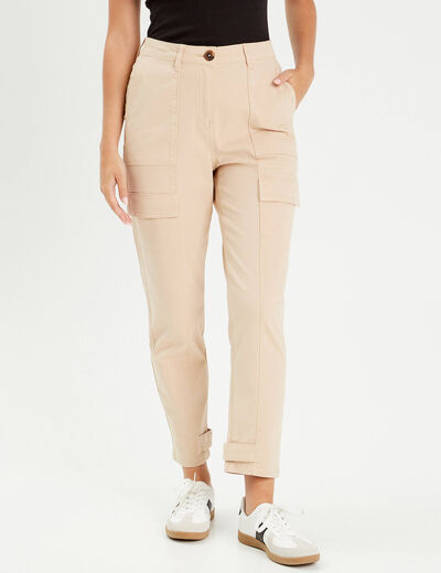 Pantalon cargo bas resserré sable femme