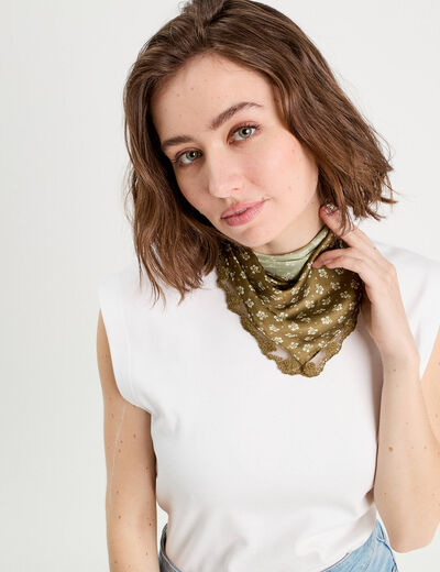Foulard satin vert olive femme