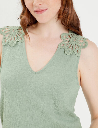 Débardeur dos crochet vert olive femme