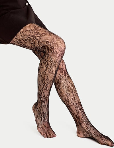 Collants aspect dentelle noir femme