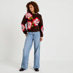 Pull ample col rond manches longues marron fonc&eacute; femme
