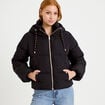 Doudoune droite cropped &agrave; capuche noir femme