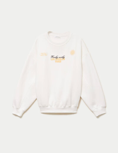 Sweat col rond manches longues ecru femme