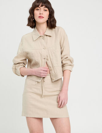 Veste boutonnée contenant du lin beige femme