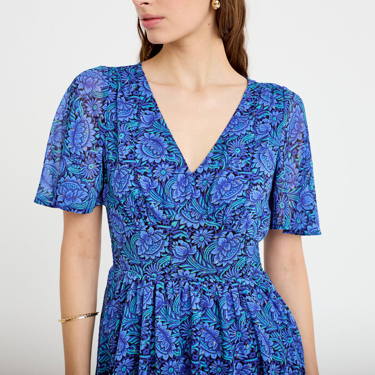Robe longue &eacute;vas&eacute;e col en V noir femme