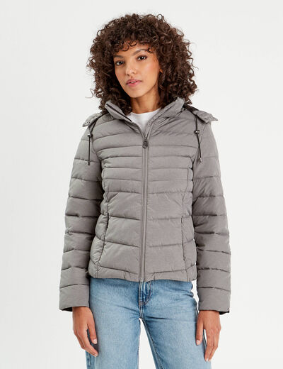 Doudoune ajustée à capuche gris clair femme