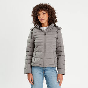 doudoune ajustee a capuche gris clair femme Doudoune ajustée à capuche gris clair femme