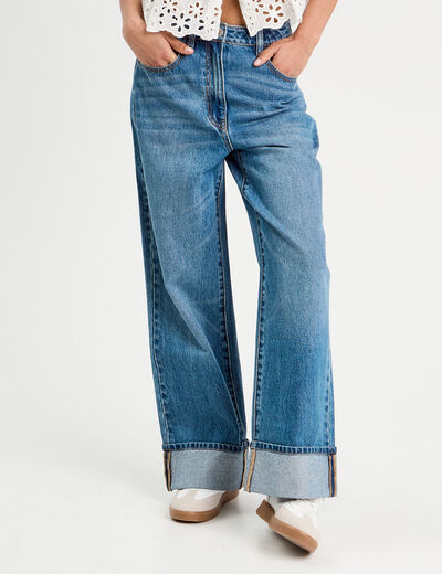 Jeans droit avec ourlets denim double stone femme