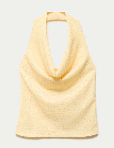 Top ajust&eacute; sans manches col b&eacute;nitier jaune pastel femme