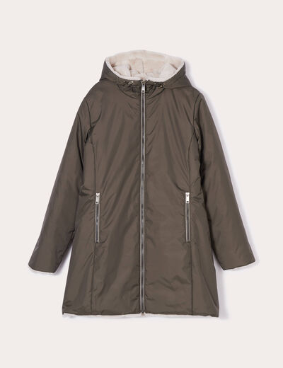 Parka réversible à capuche vert kaki femme