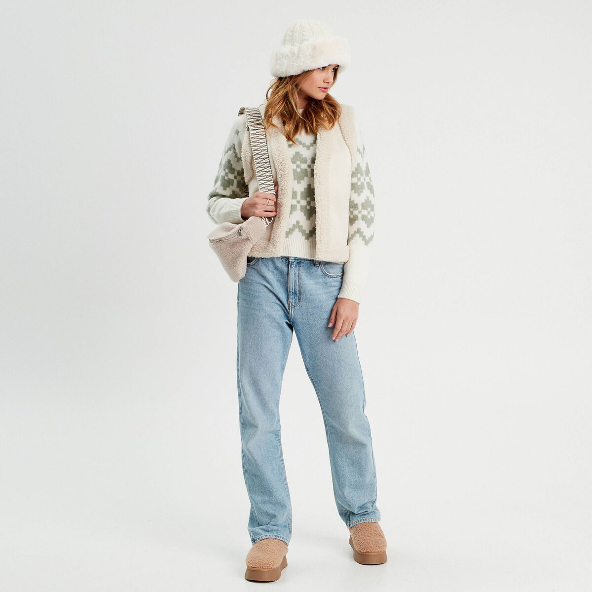 Pull col montant gris clair femme