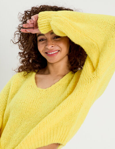 Pull manches longues jaune femme