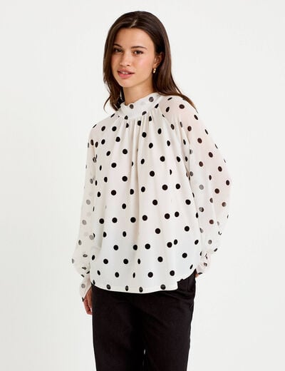 Blouse droite voile manches longues blanc femme