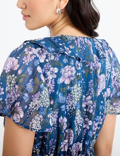 Robe longue &eacute;vas&eacute;e Bridgerton bleu marine femme
