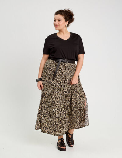 Jupe longue évasée beige femme