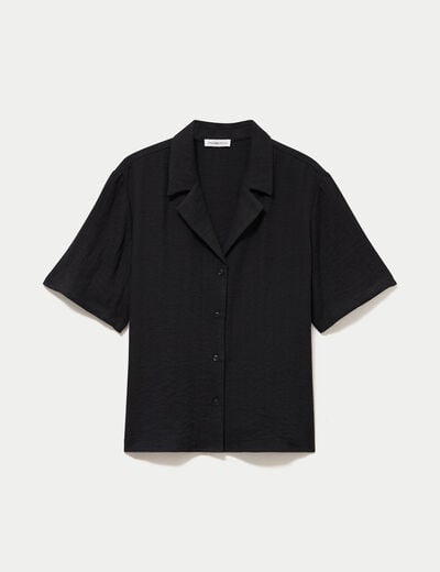 Chemise droite pliss&eacute;e manches courtes noir femme
