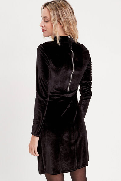 Robe moulante velours fronces noir femme