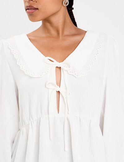 Blouse col claudine ecru femme