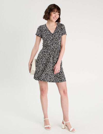 Robe évasée boutonnée noir femme