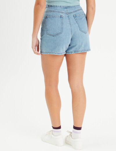 Jupe-short droite en jean denim double stone femme