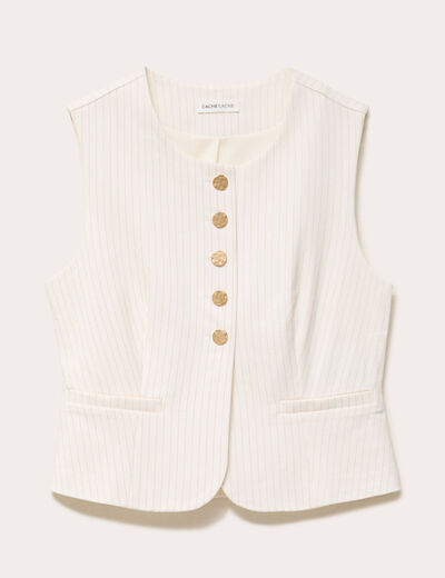 Gilet ajust&eacute; sans manches col rond ecru femme