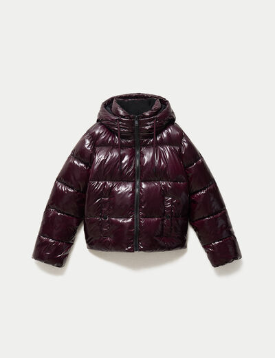 Doudoune bas resserr&eacute; manches longues violet fonc&eacute; femme
