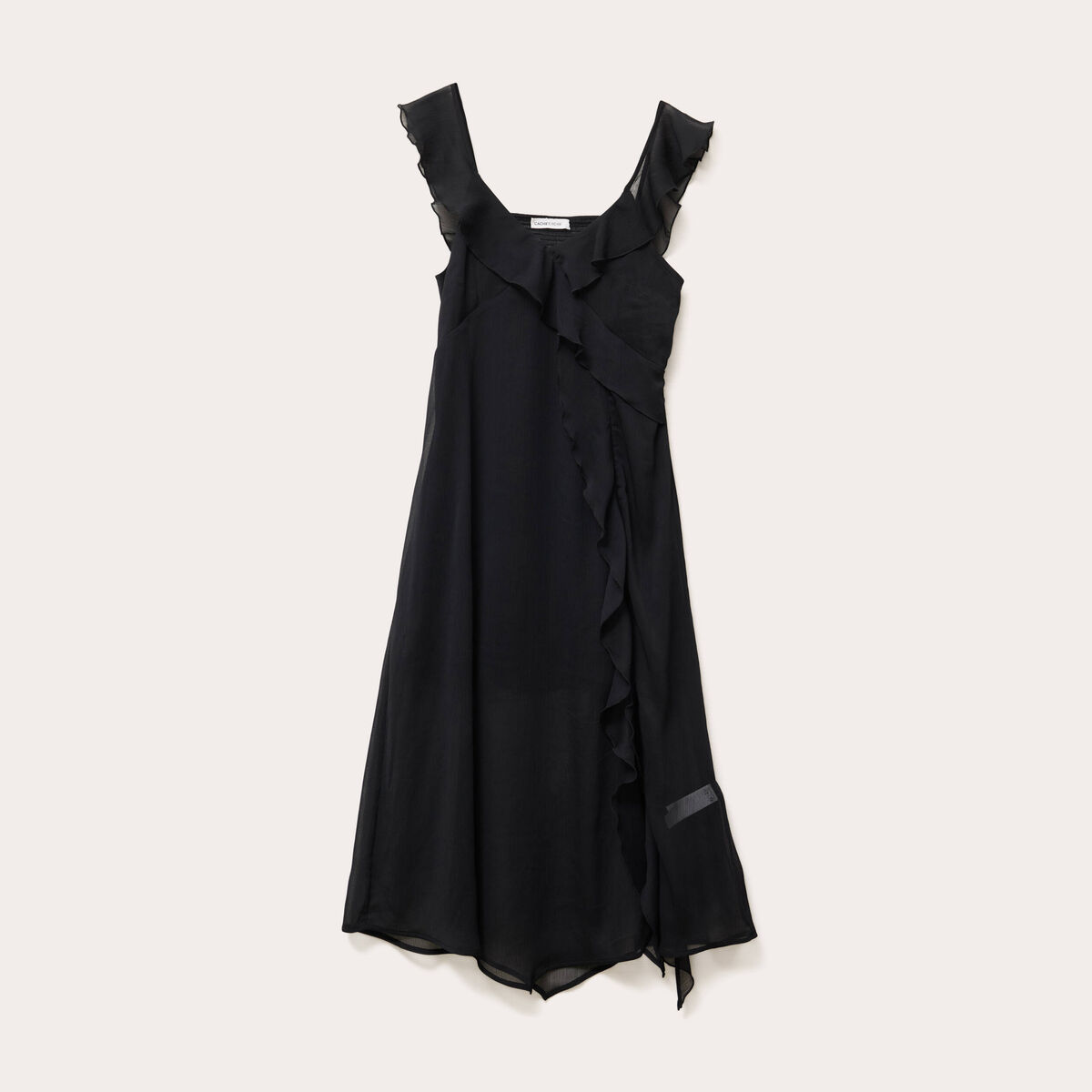 Robe longue évasée volants noir femme