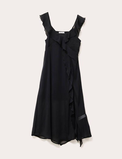 Robe longue évasée volants noir femme