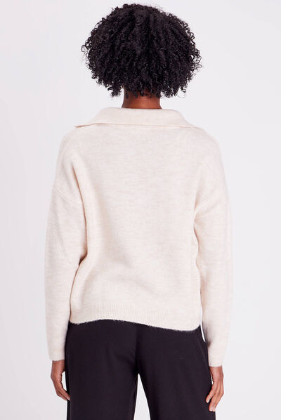 Pull avec col polo beige femme