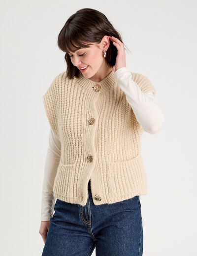 Gilet sans manches ecru femme