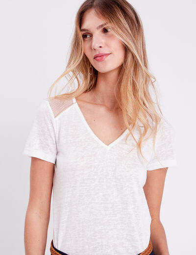 T-shirt manches courtes ecru femme