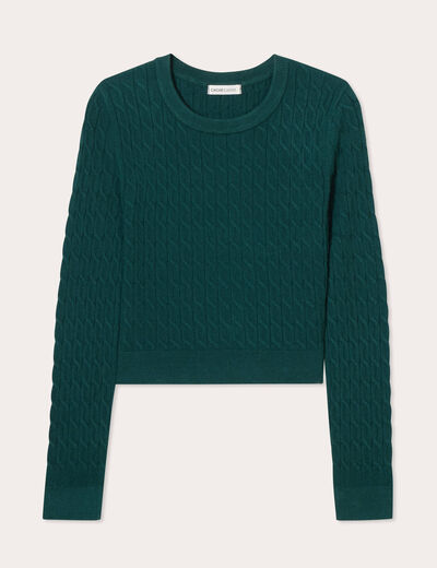 Pull torsades vert foncé femme