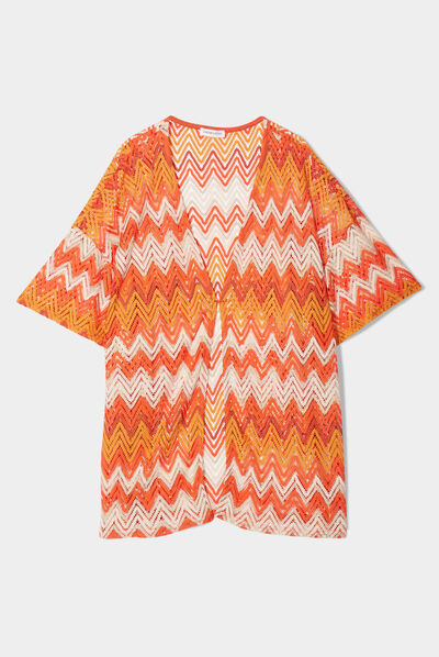 Gilet kimono manches courtes orange femme