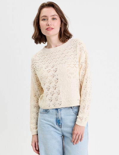 Pull manches longues ecru femme