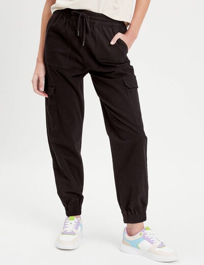 Pantalon cargo slim noir femme