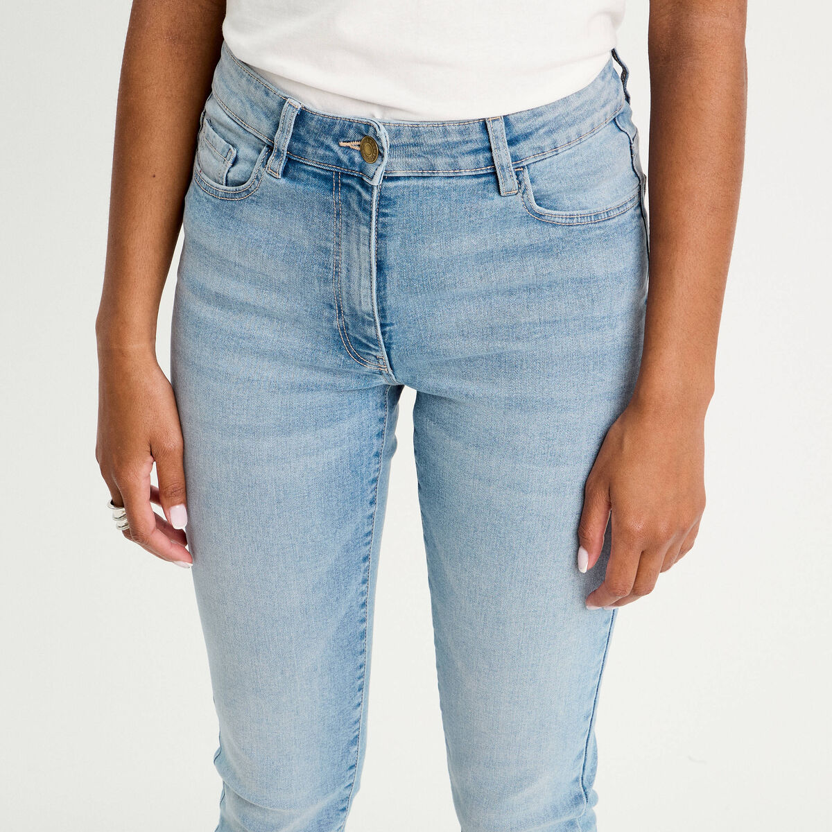 Jeans slim 5 poches denim bleach femme