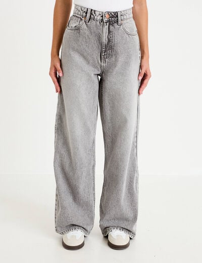 Jean wide leg taille haute Petite denim gris femme