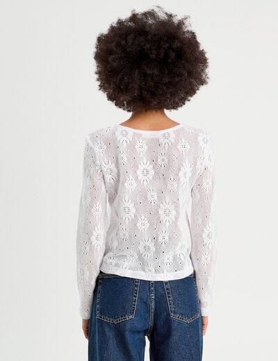 T-shirt ajouré effet crochet blanc femme