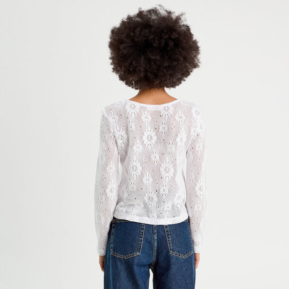 t shirt ajoure effet crochet blanc femme T-shirt ajouré effet crochet blanc femme