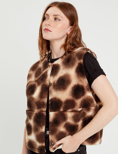 Gilet sans manches effet polaire marron femme