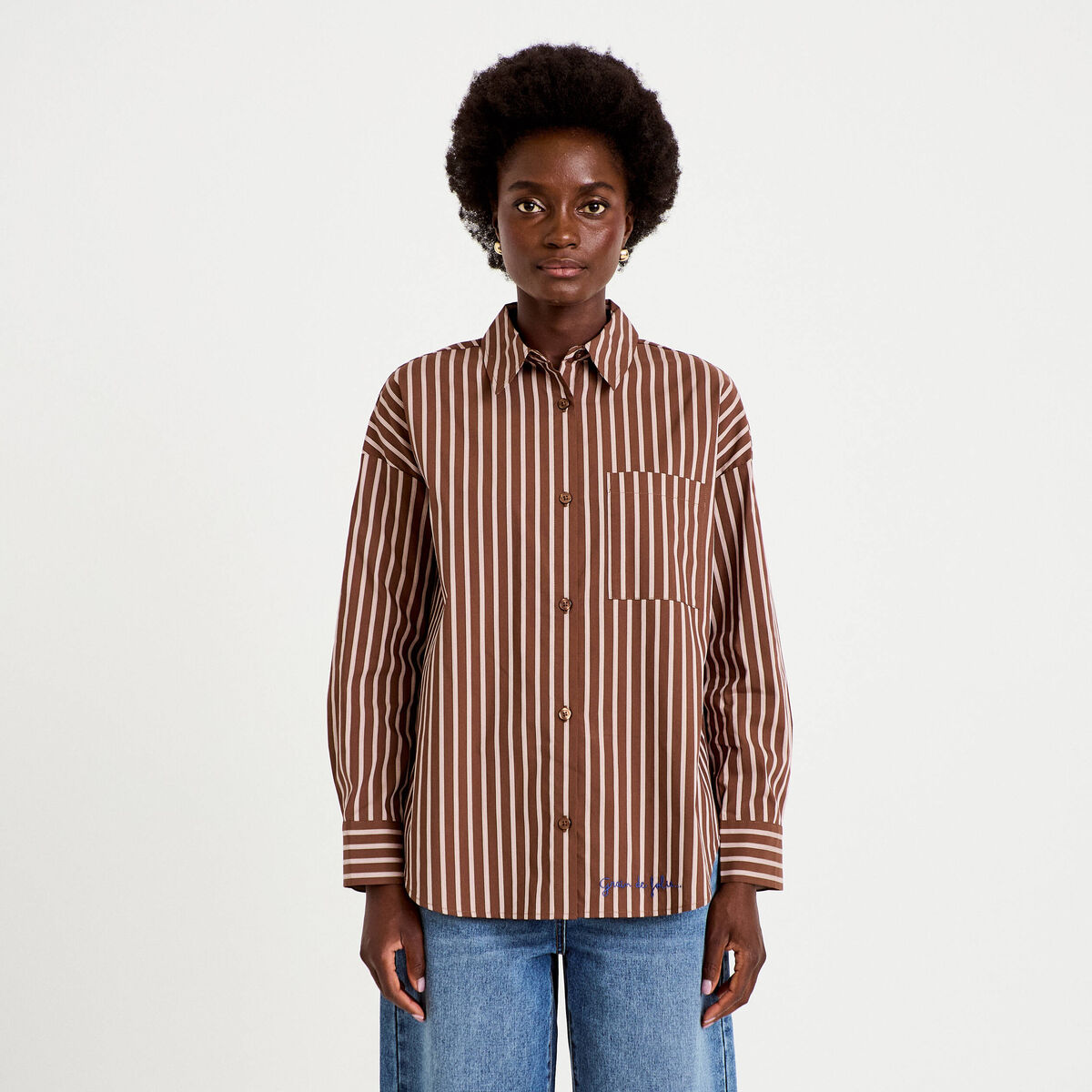 Chemise oversize manches longues marron femme